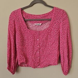 ROLLA'S Fuchsia and White Button-Up Blouse